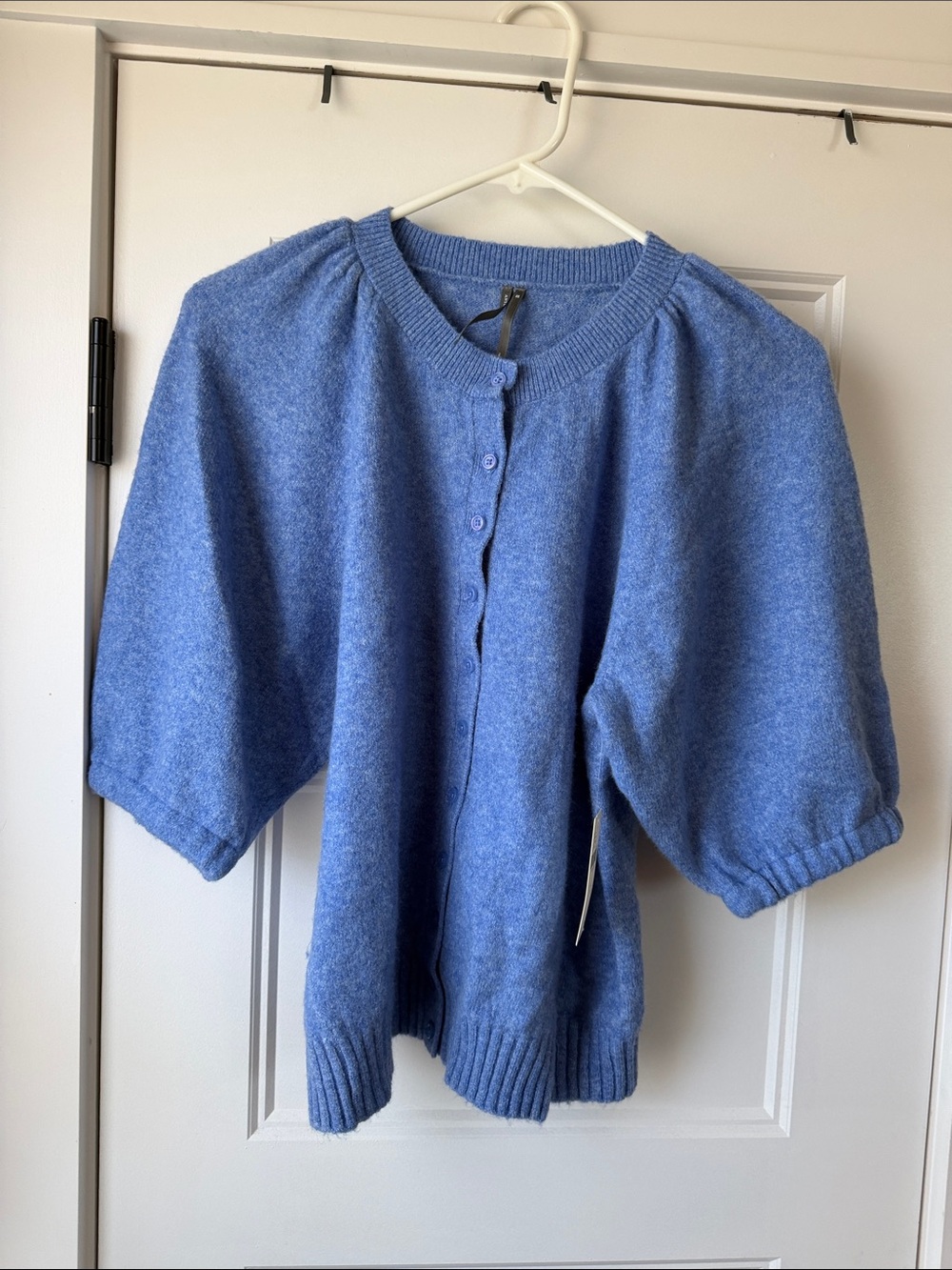 Anthropologie Periwinkle Blue Puff-Sleeve Knit Cardigan
